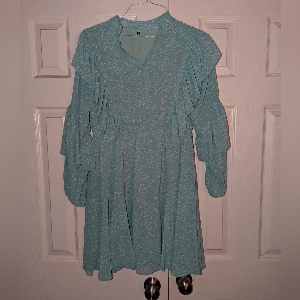 Source Unknown Aqua Green Long Sleeve Ruffle Dress